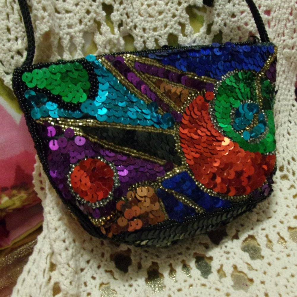 La Regale Multi Colored Sequins and Beads Bling Small Handbag Clutch NWOT